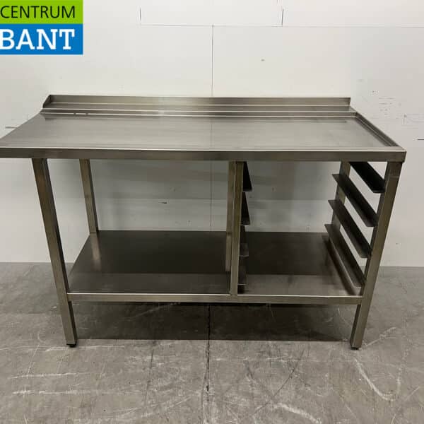 RVS Afvoertafel met regaal t.b.v. Doorschuifvaatwasser 150 cm Horeca