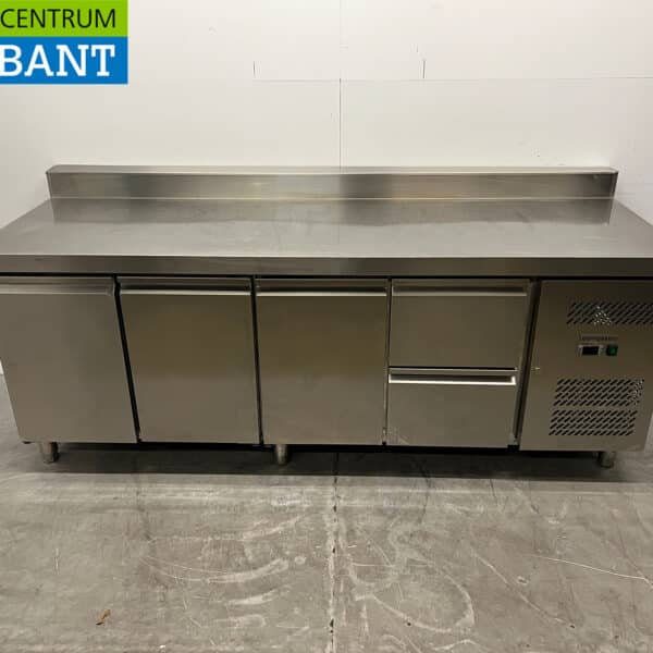 RVS Koelwerkbank 3 deuren en 2 laden 223 cm 230V Horeca