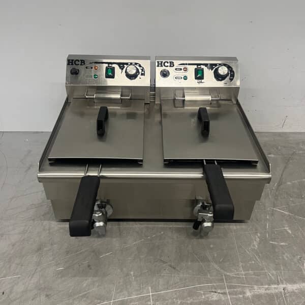 RVS Dubbele Friteuse Frituur Aftapkraan 2 x 8,5 liter 2 x 230V Horeca