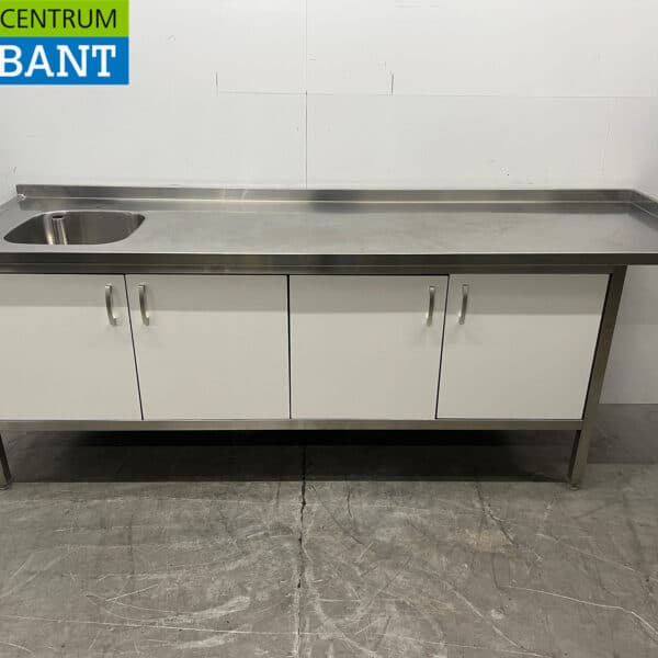 RVS Spoeltafel Spoelbak 4 Klapdeuren 240 x 70 x 91 cm Horeca