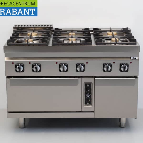 HCB RVS 6 pits Gasfornuis met oven Gasoven 50,5 kW GAS 120 cm Horeca