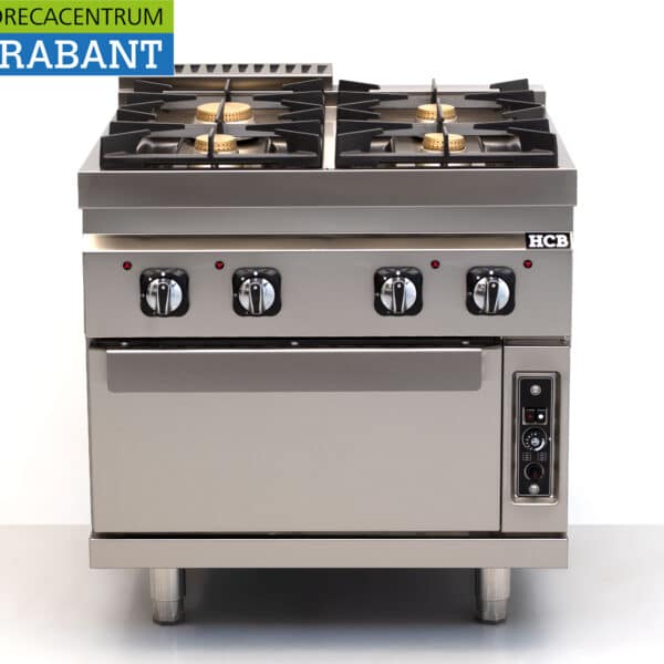 HCB RVS 4 pits Gasfornuis met oven Gasoven 35 kW GAS 80 cm Horeca