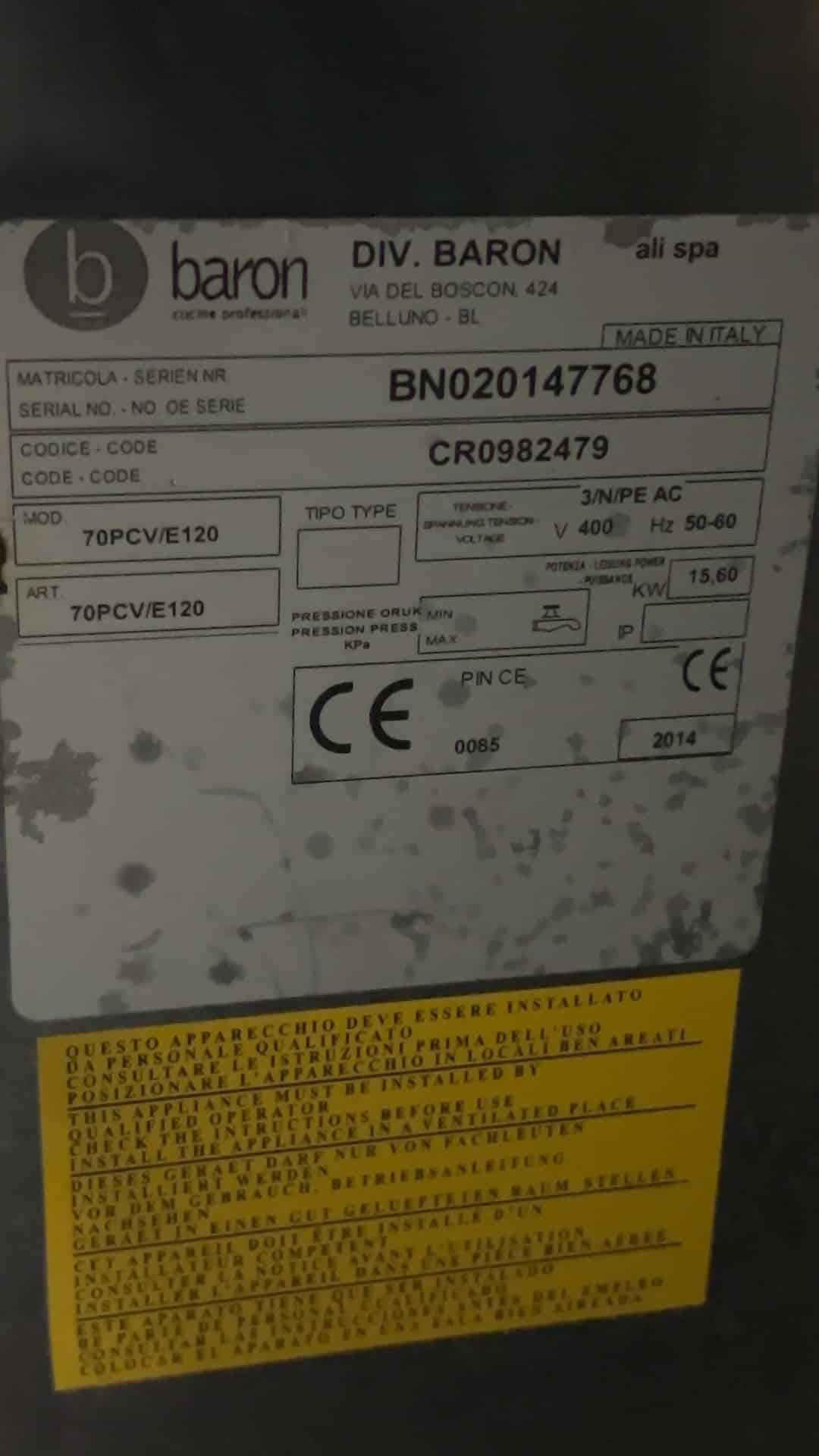 RVS Baron Q70PCV/E120 6-pits Elektrisch fornuis 120 x 72 x 84.5 cm 400V Horeca